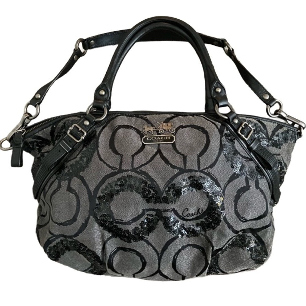 Coach Gray & Black Signature Sequin Shoulder Bag